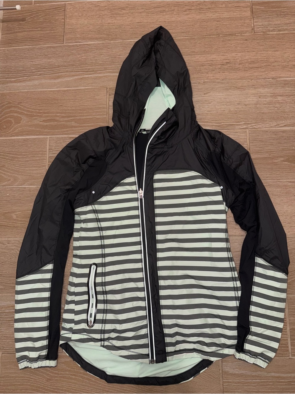 Hooded Mint & Black Striped Ski Jacket
